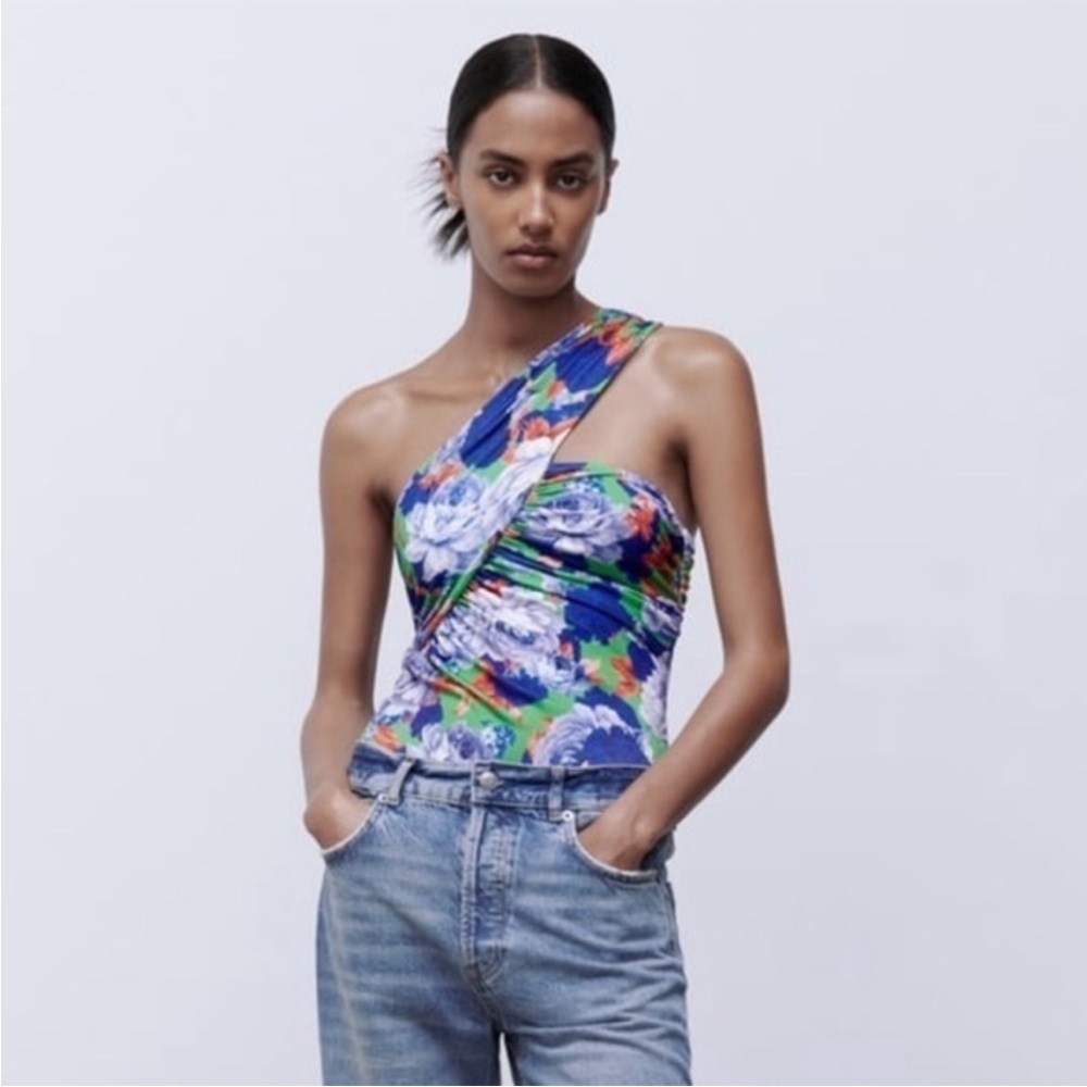 Zara printed asymmetrical bodysuit